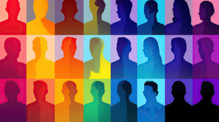 silhouettes over rainbow colors
