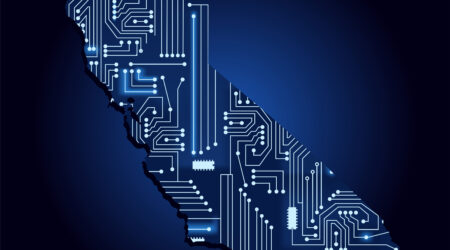 map of california with a silicon chip overlay